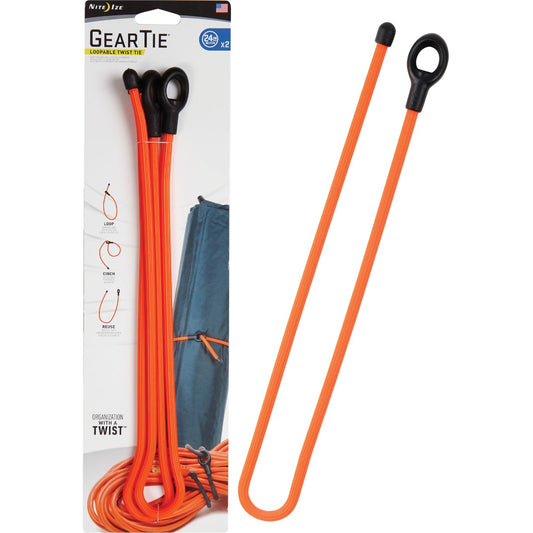 GearTie 24 In. Orange Rubber Loopable Twist Tie (2-Pack)