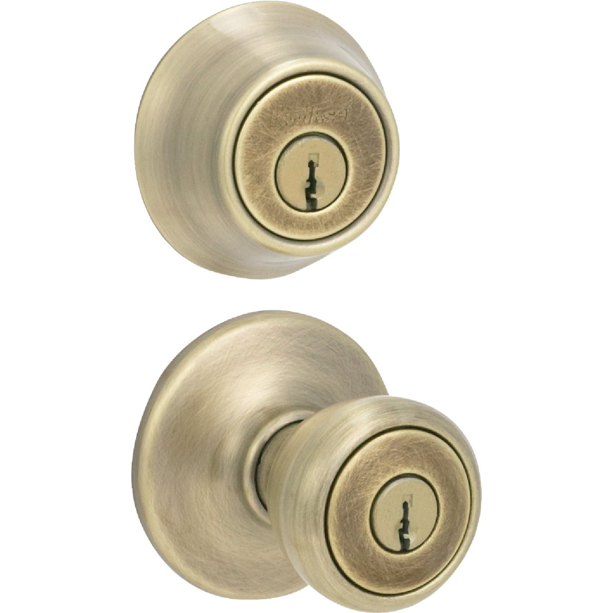 Kwikset Antique Brass Deadbolt and Door Knob Combo