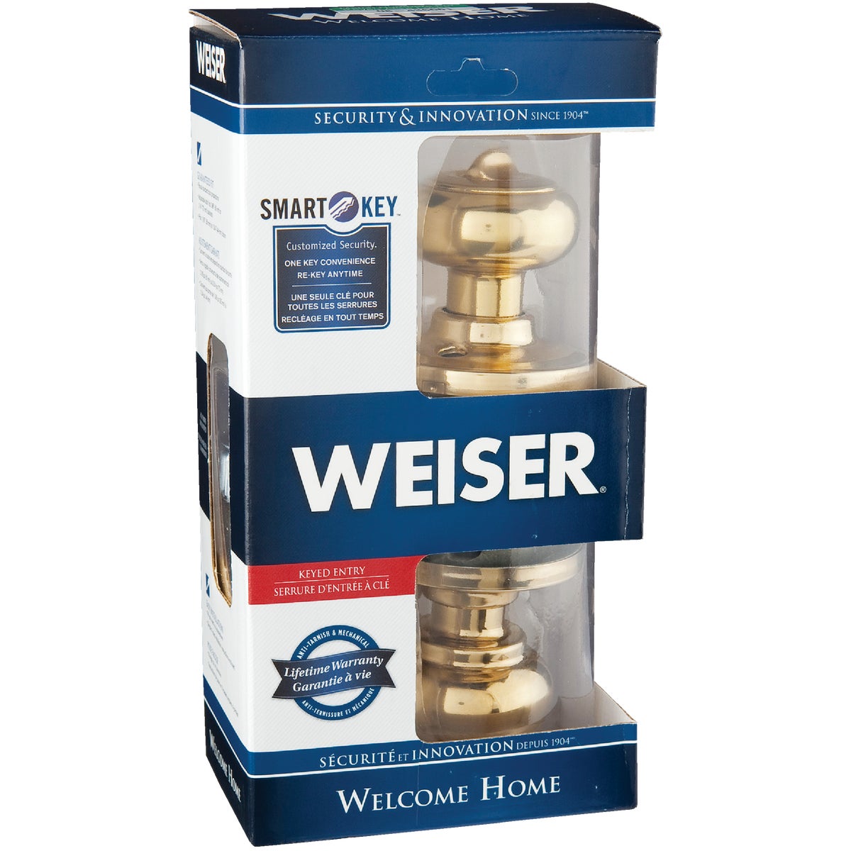 Weiser Welcome Home Polished Brass Entry Door Knob with SmartKey