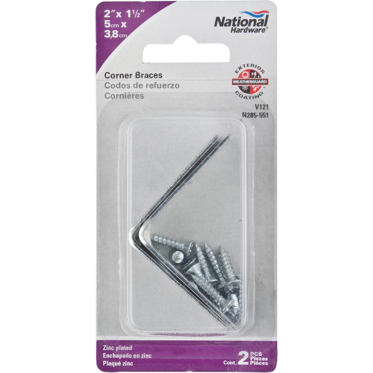 National Catalog V121 2 In. x 1-1/2 In. Double Wide Zinc Corner Brace