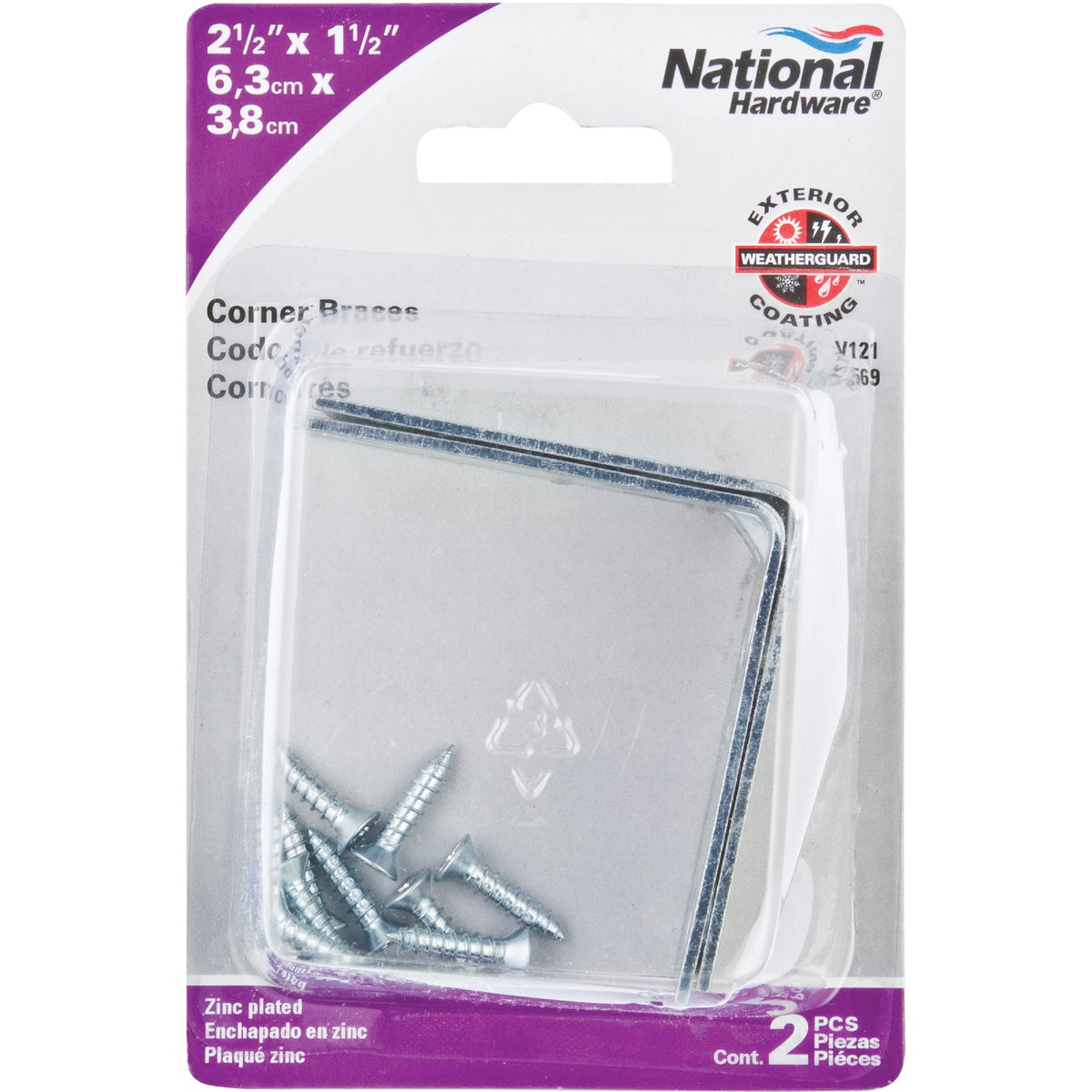 National Catalog V121 2-1/2 In. x 1-1/2 In. Double Wide Zinc Corner Brace