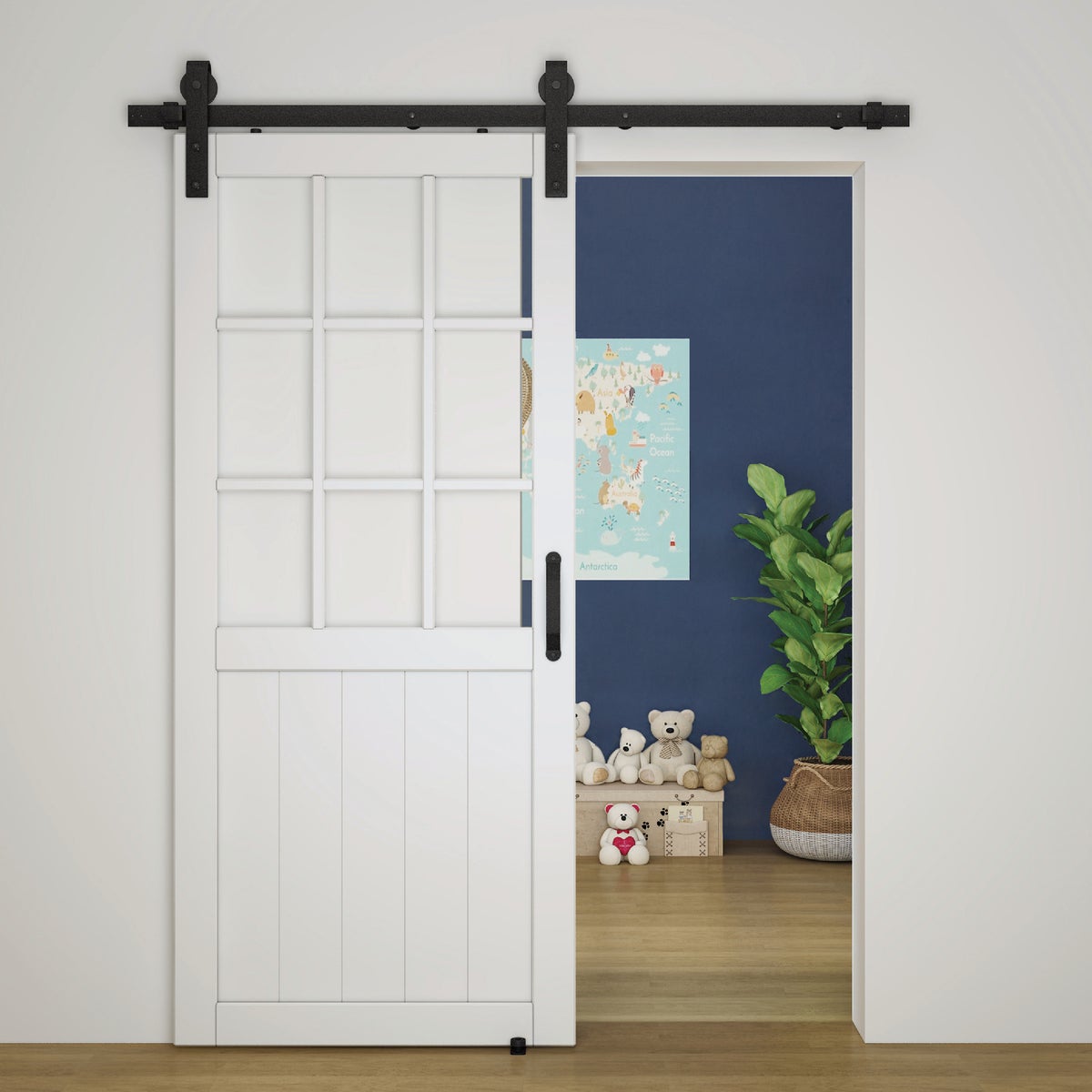 National 928 96 In. Matte Black Classic Interior Barn Door Kit (2-Piece)