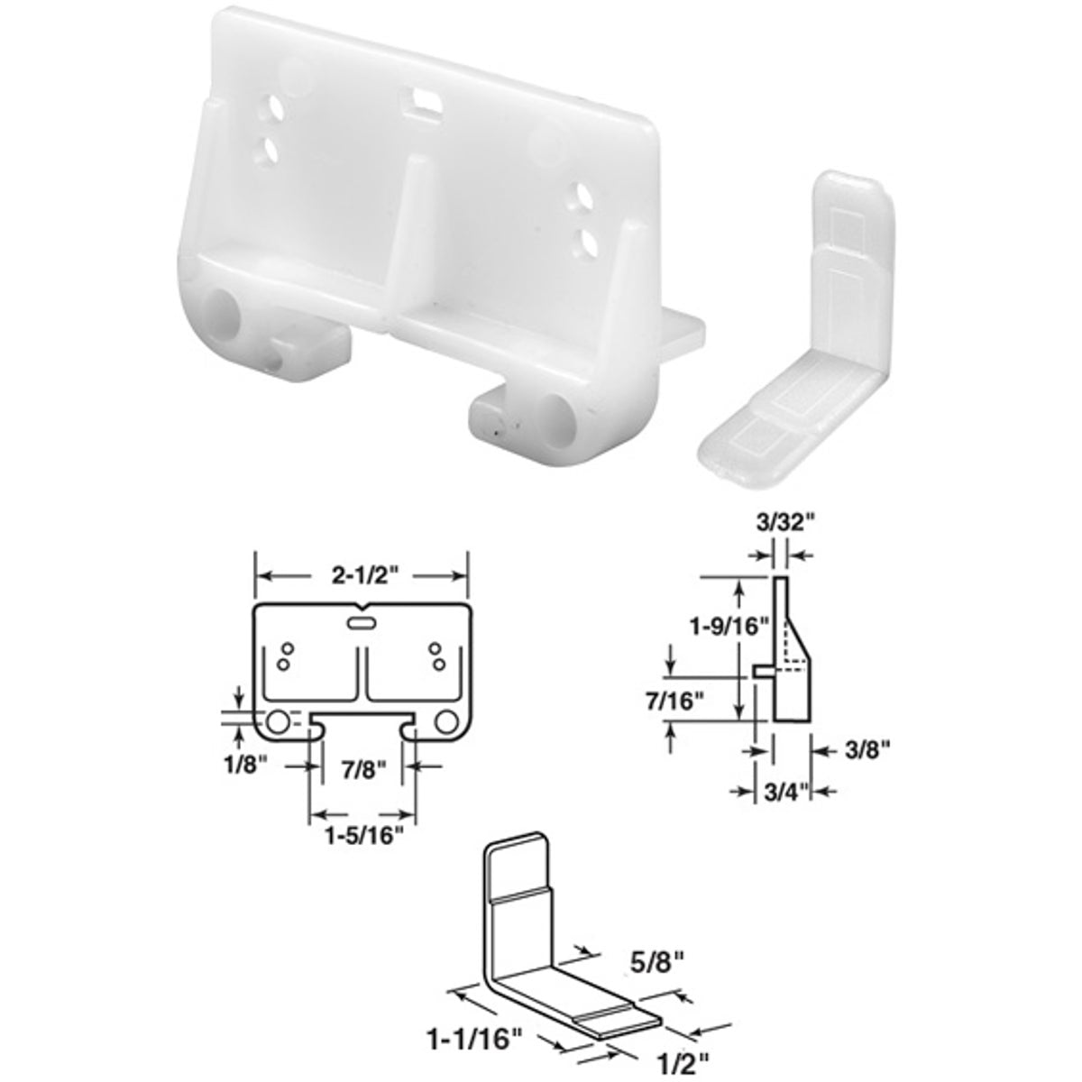 Prime-LIne Polyethylene White Track Guide for 1/8 In. x 1-5/16 In. Track (2 Count)