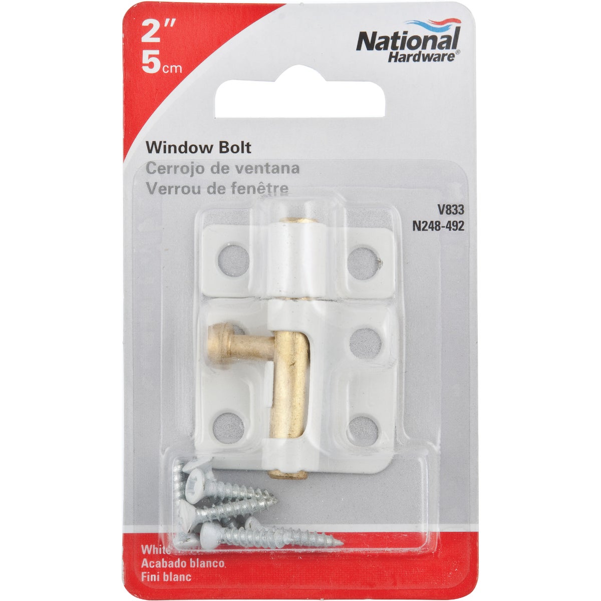 National 2 In. White Cellar Window Barrel Bolt