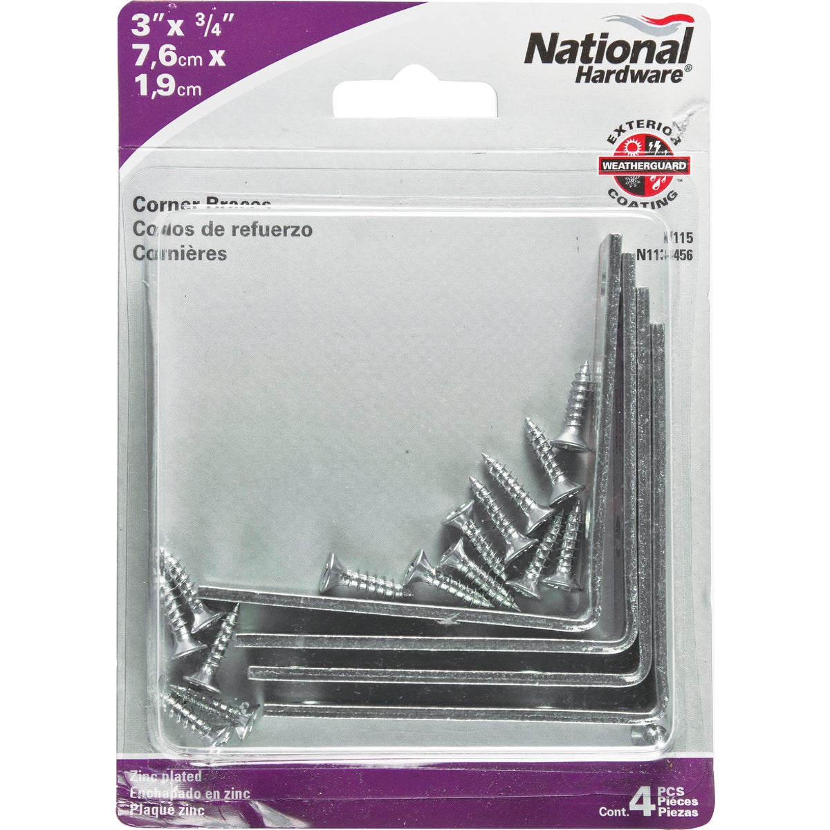 National Catalog V115 3 In. x 3/4 In. Zinc Steel Corner Brace (4-Count)