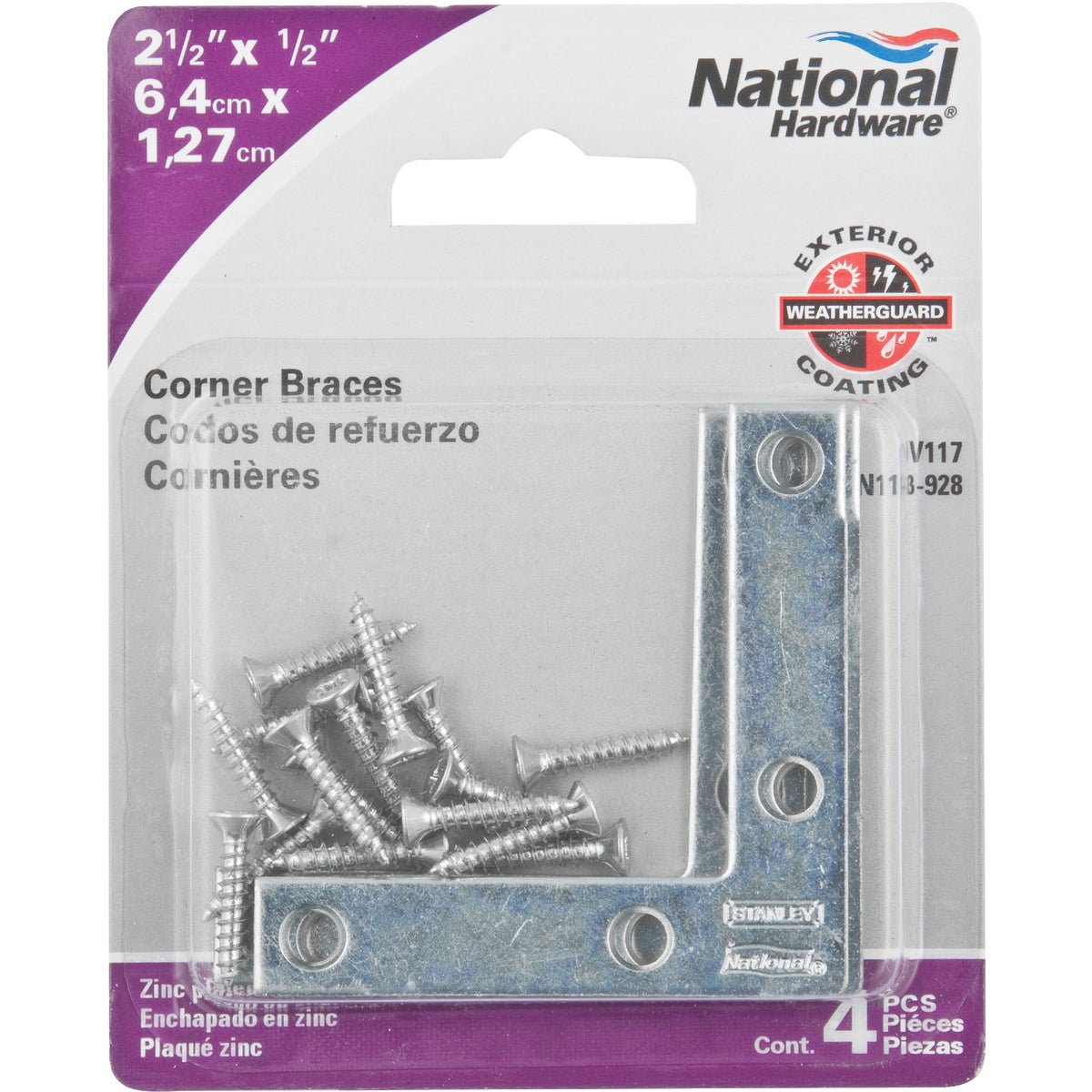 National Catalog 117 2-1/2 In. x 1/2 In. Zinc Flat Corner Iron (4-Count)