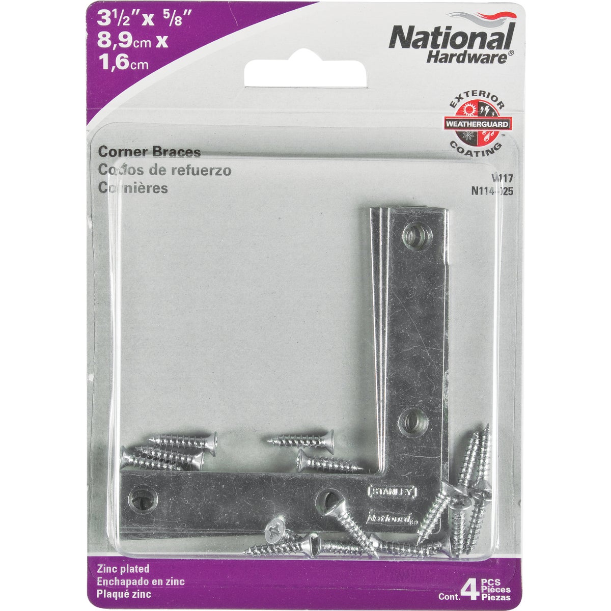 National Catalog 117 3-1/2 In. x 5/8 In. Zinc Flat Corner Iron (4-Count)