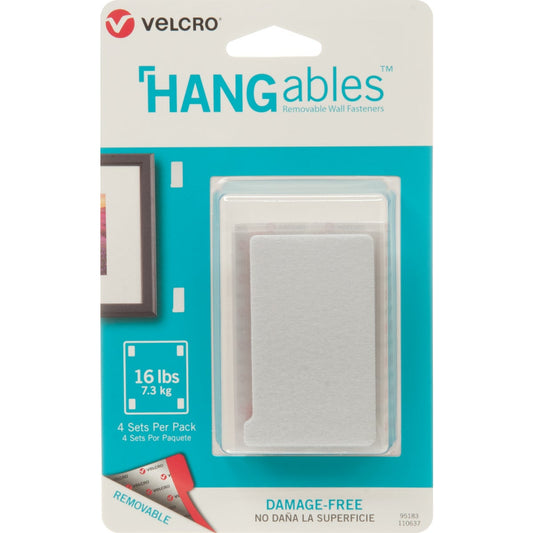 VELCRO Brand Hangables 3 In. x 1-3/4 In. White Removable Wall Fastener Strips (4 Ct.)