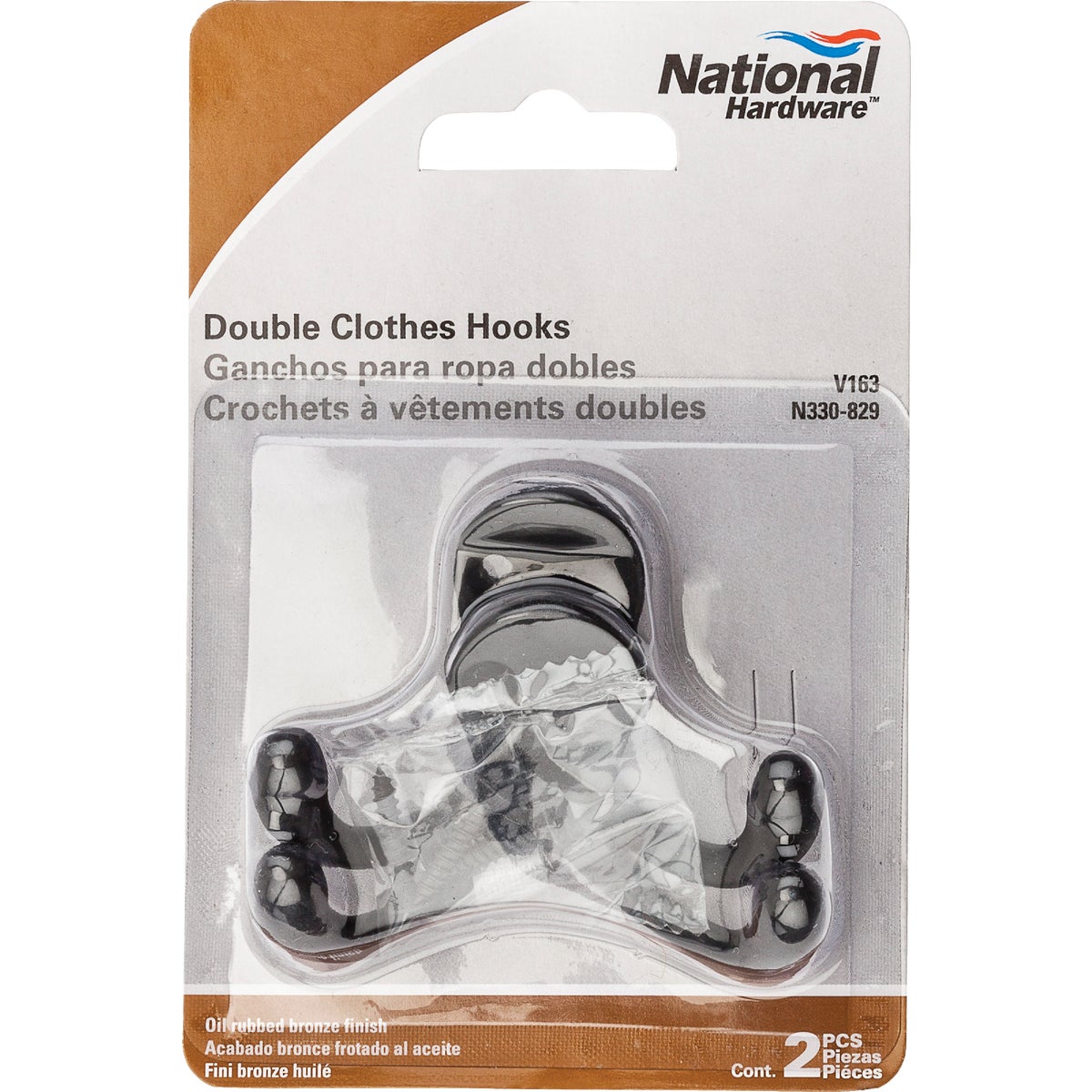 National Oil Rub Bronze Double Cloth Wardrobe Hook, 2 per Card