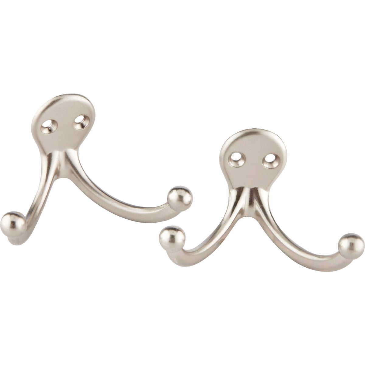 National Satin Nickel Double Cloth Wardrobe Hook, 2 per Card