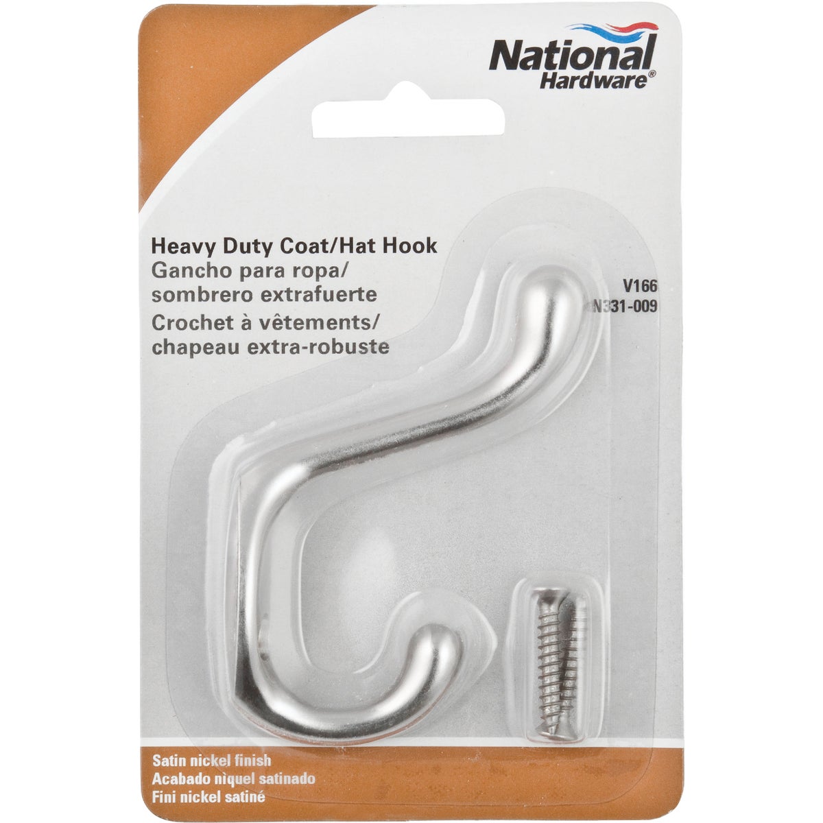 National Heavy-Duty Satin Nickel Coat and Hat Wardrobe Hook