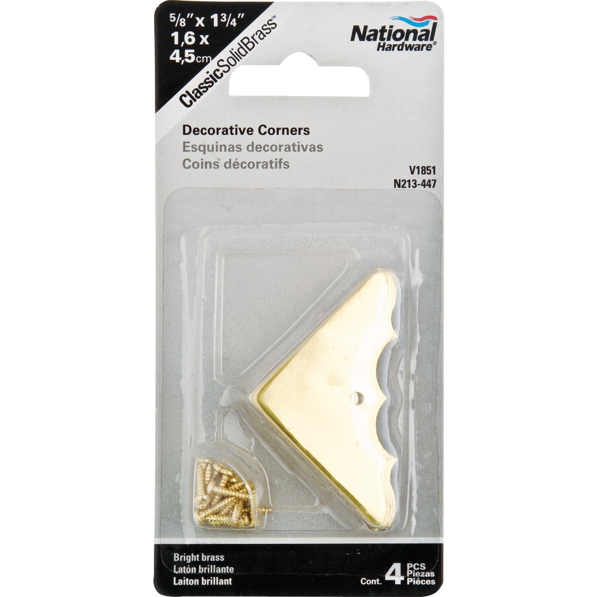 National Catalog V1854 5/8 In. x 1-3/4 In. Brass Decorative Corner Protector (4-Count)