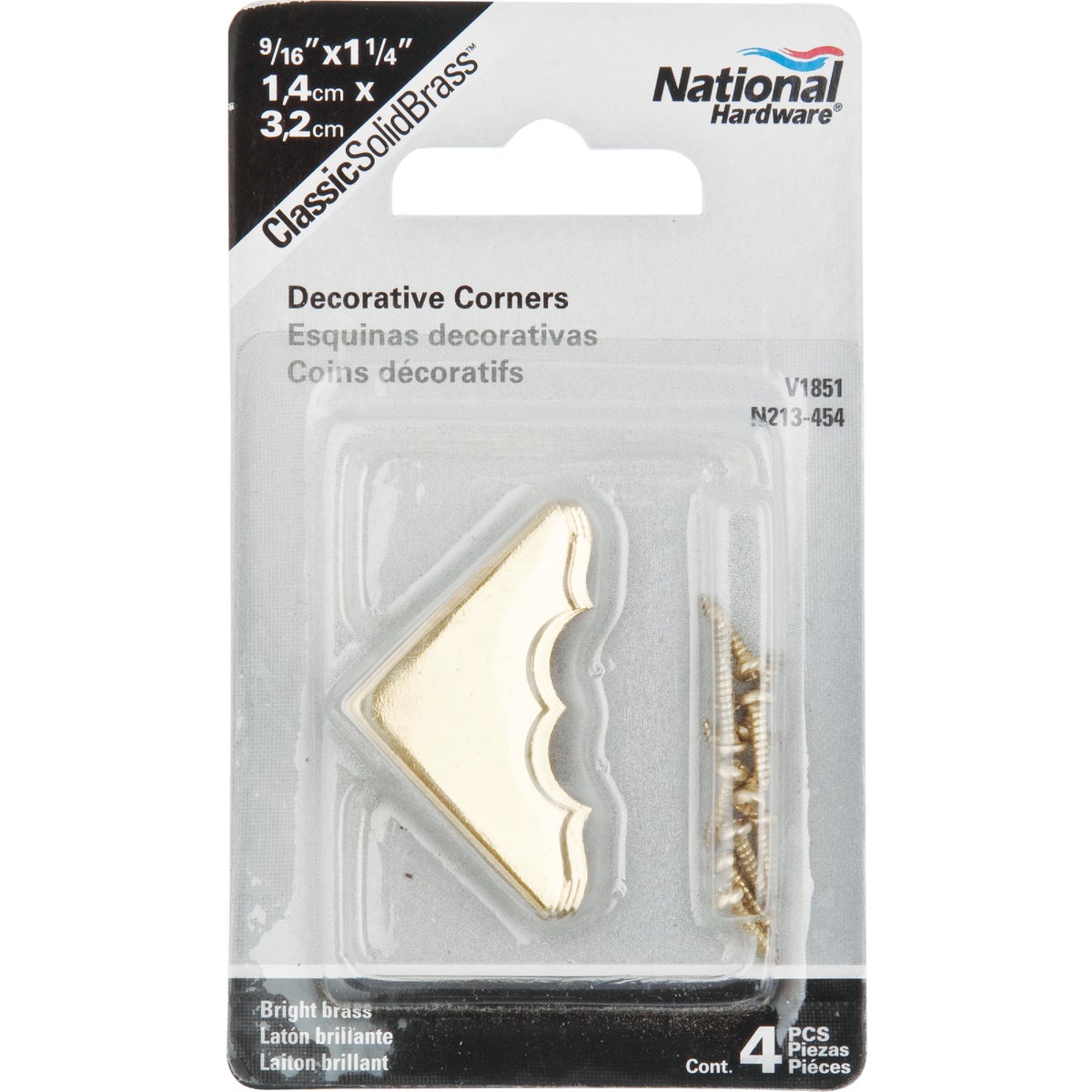 National Catalog V1854 9/16 In. x 1-1/4 In. Brass Decorative Corner Protector (4-Count)