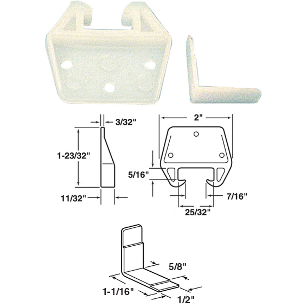 Prime-Line 13/16"x 25/32" Polyethylene Track Guide, White