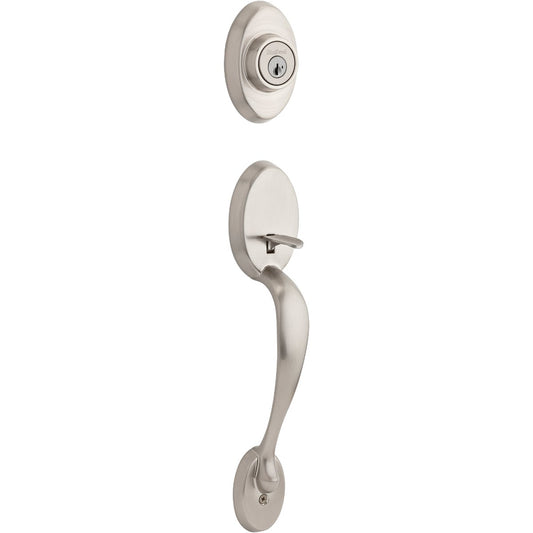 Kwikset Signature Series Chelsea Satin Nickel Entry Door Handleset with Smartkey & Cameron Knob