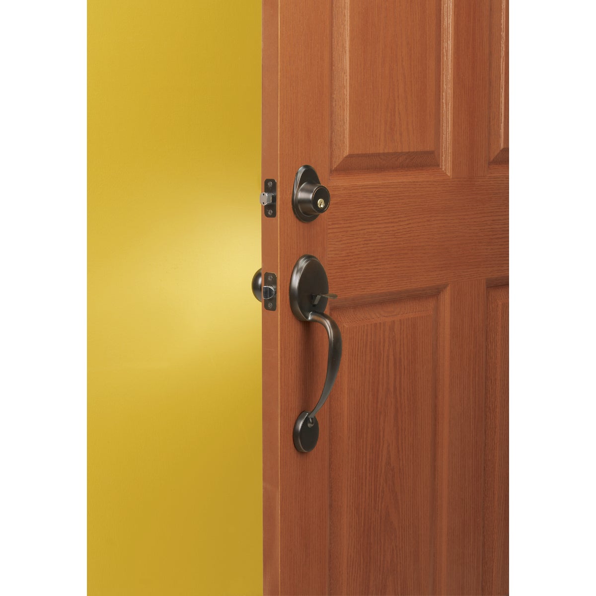 Steel Pro Oil Rubbed Bronze Entry Door Handleset with Half Round Interior Knob