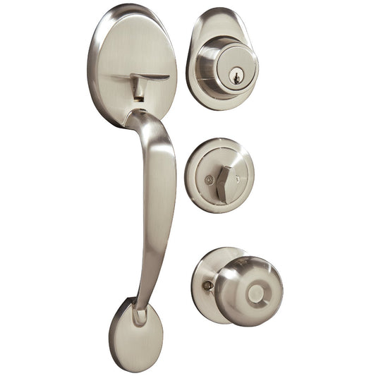 Steel Pro Brushed Nickel Entry Door Handleset with Half Round Interior Knob