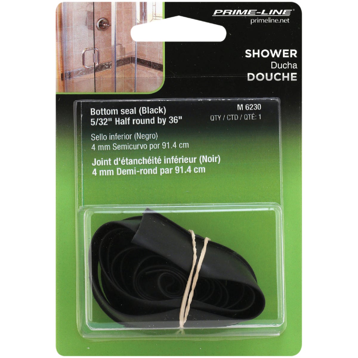 Prime-Line 13/16 In. x 36 In. Black Half Round Tee Swinging Shower Door Sweep