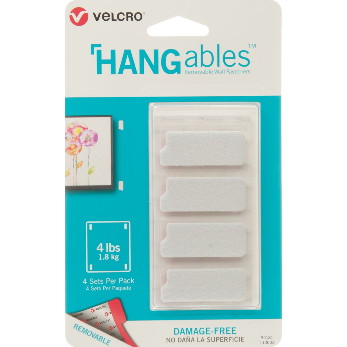 VELCRO Brand Hangables 3/4 In. x 1-3/4 In. White Removable Wall Fastener Strips (4 Ct.)