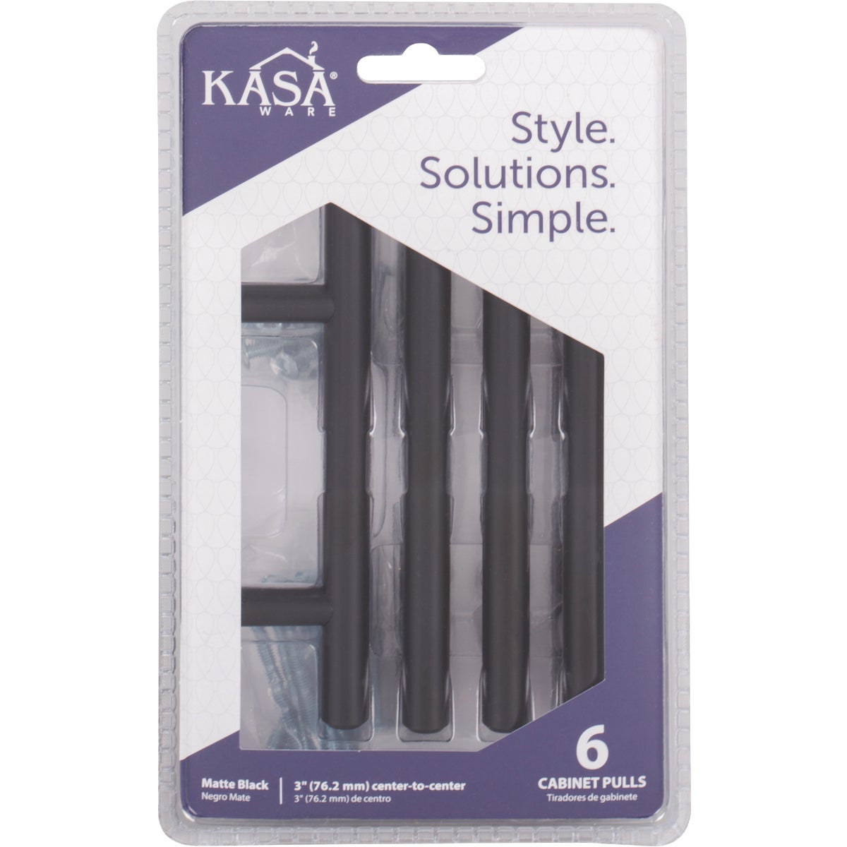 KasaWare 136 mm (5-3/8 In.) L. Matte Black 3 In. Center-to-Center Cabinet Pull (6-Pack)