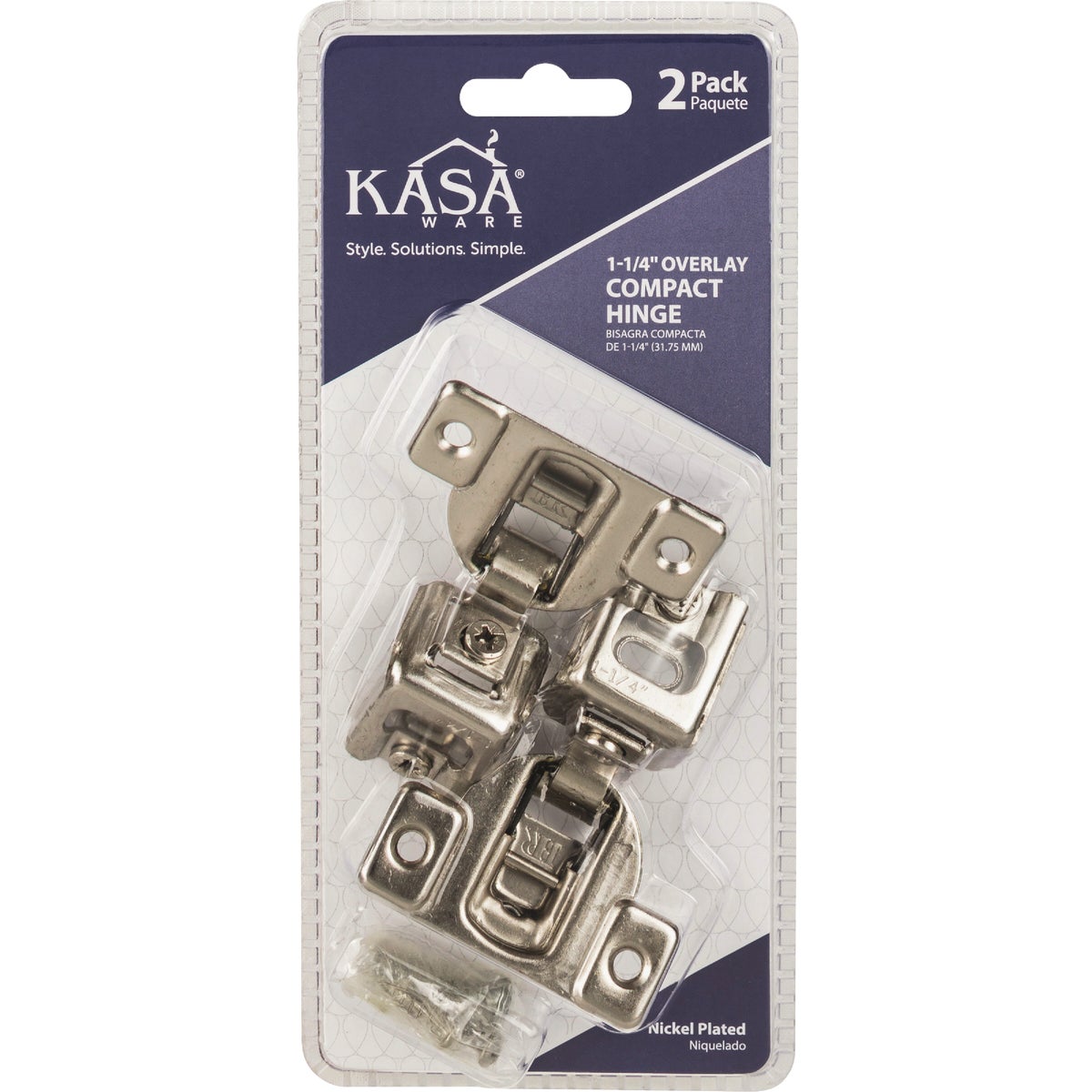 KasaWare 1-1/4 In. Overlay Compact Hinge (2-Pack)