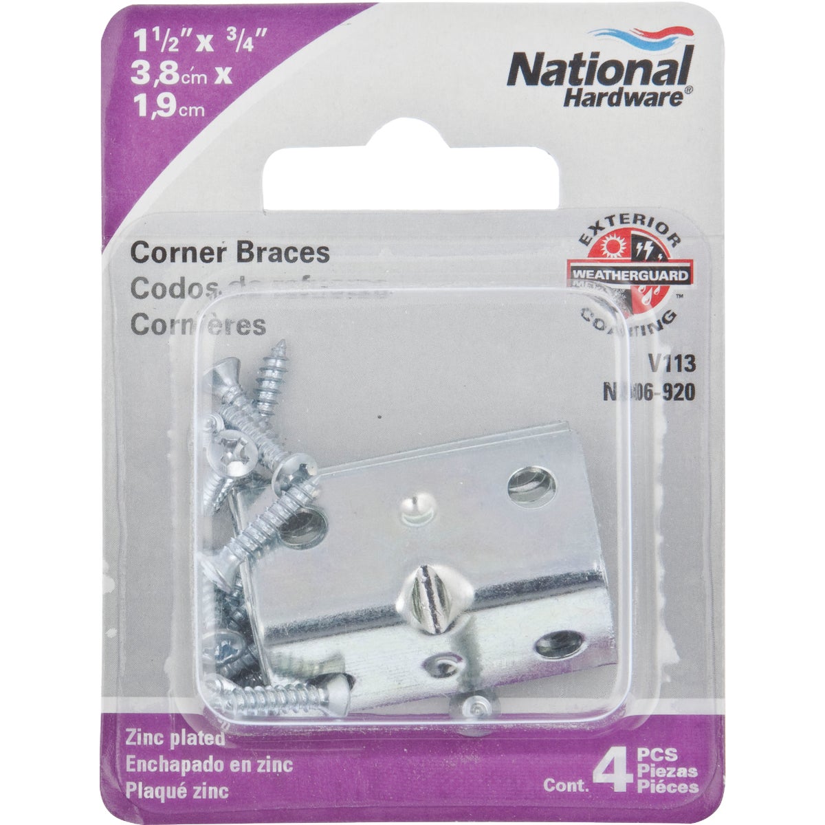 National Catalog V113 Series 1-1/2 In. x 3/4 In. Zinc Corner Brace (4-Count)