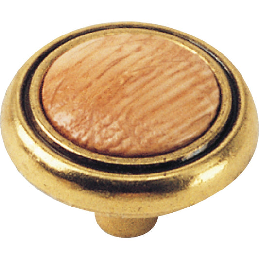 Laurey First Family 1-1/4 In. Dia. Oak & Light Brass Accent Cabinet Knob