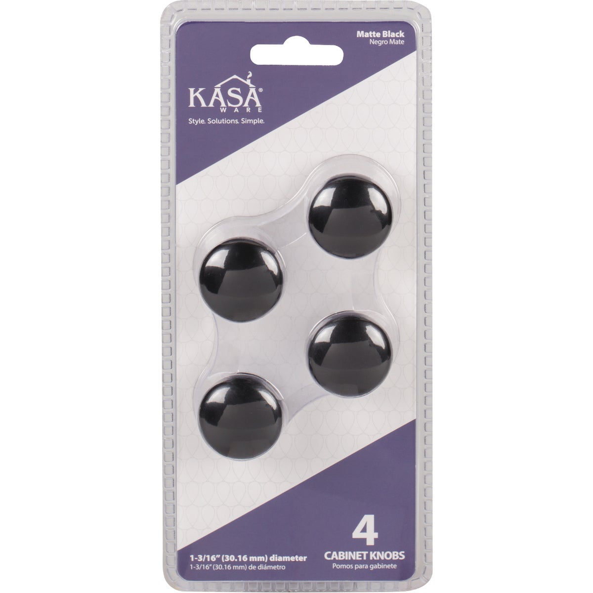 KasaWare 1-3/16 In. Diameter Zinc Diecast Matte Black Cabinet Knob (4-Pack)