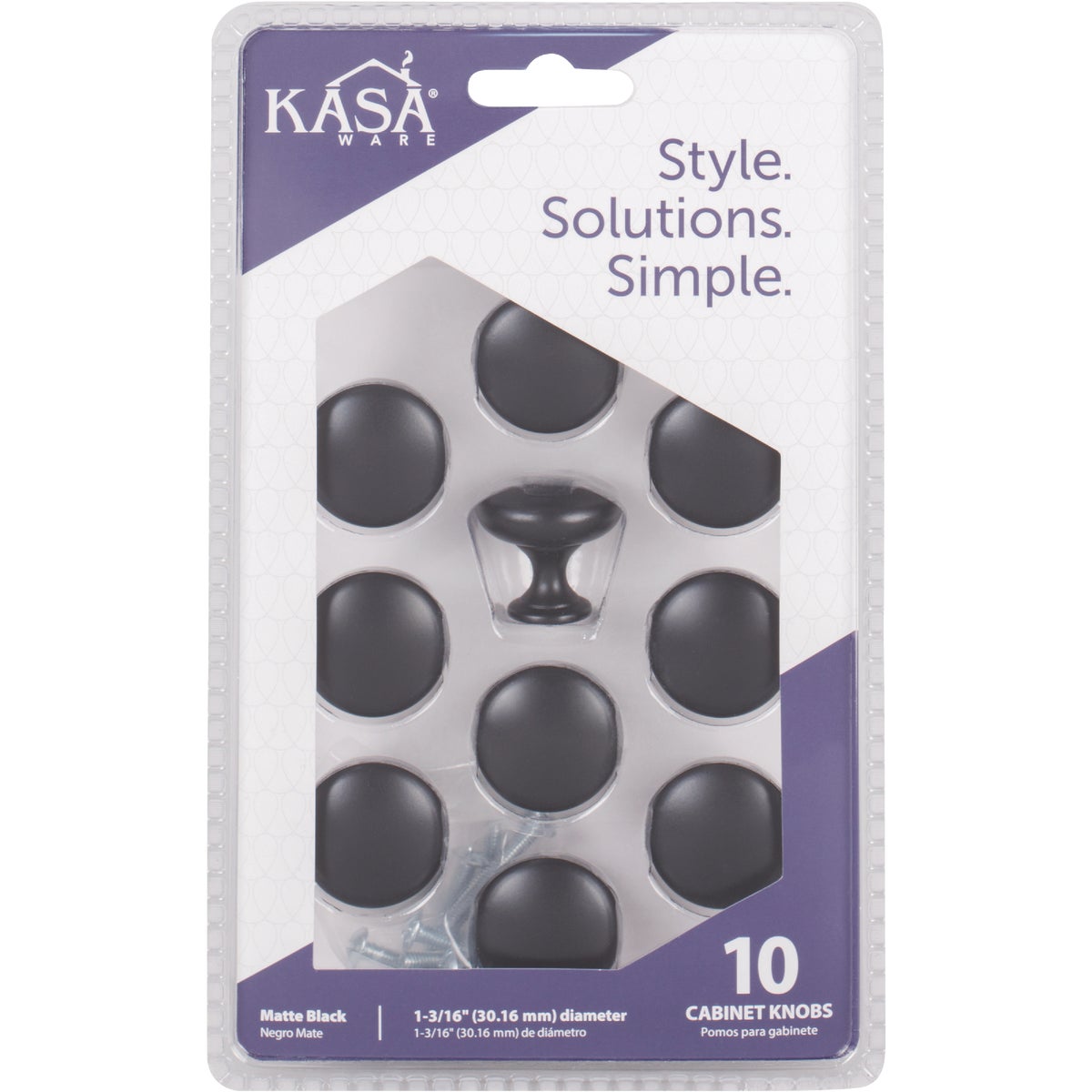 KasaWare 1-3/16 In. Diameter Zinc Diecast Matte Black Cabinet Knob (10-Pack)