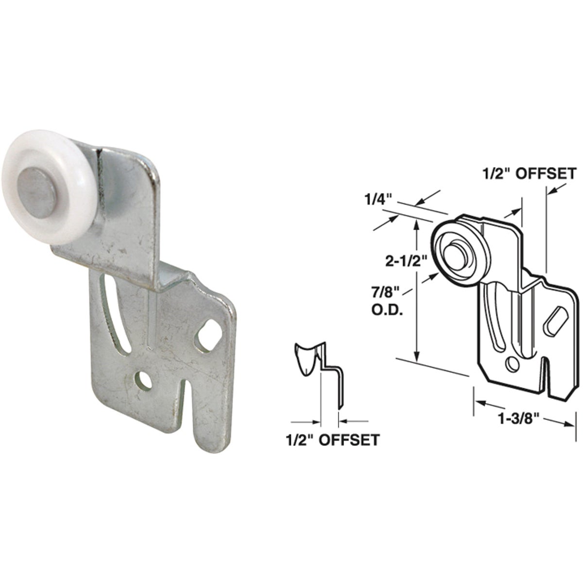 Prime-Line Offset Adjustable 2-1/2 In. H. x 1/2 In. Single Wheel Back Bypass Door Roller (2-Count)