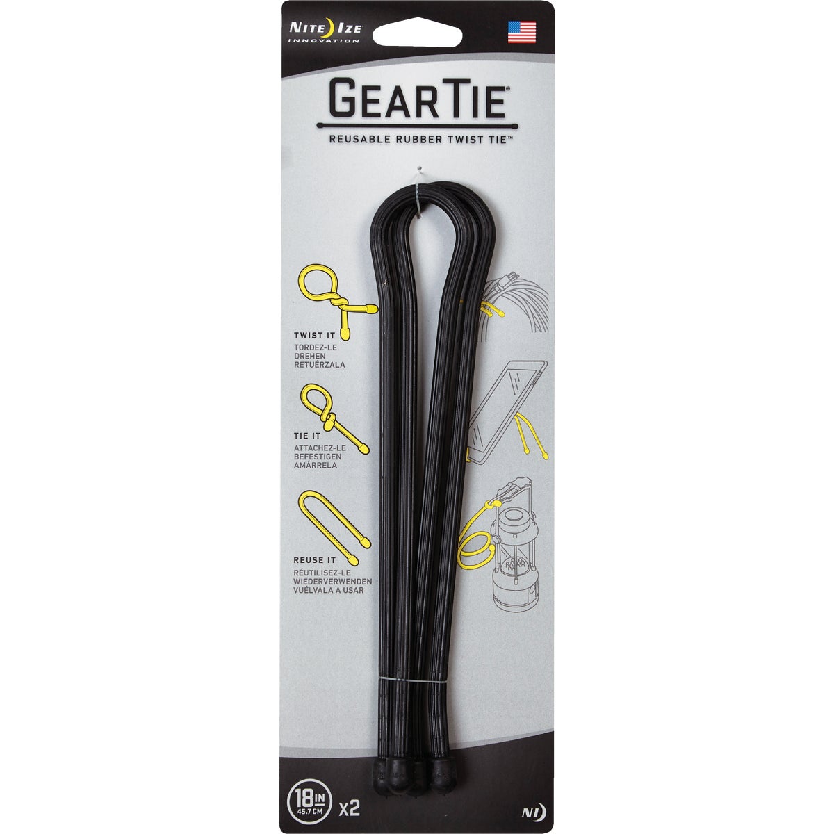 Nite Ize Gear Tie 18 In. Black Reusable Rubber Twist Tie (2-Count)