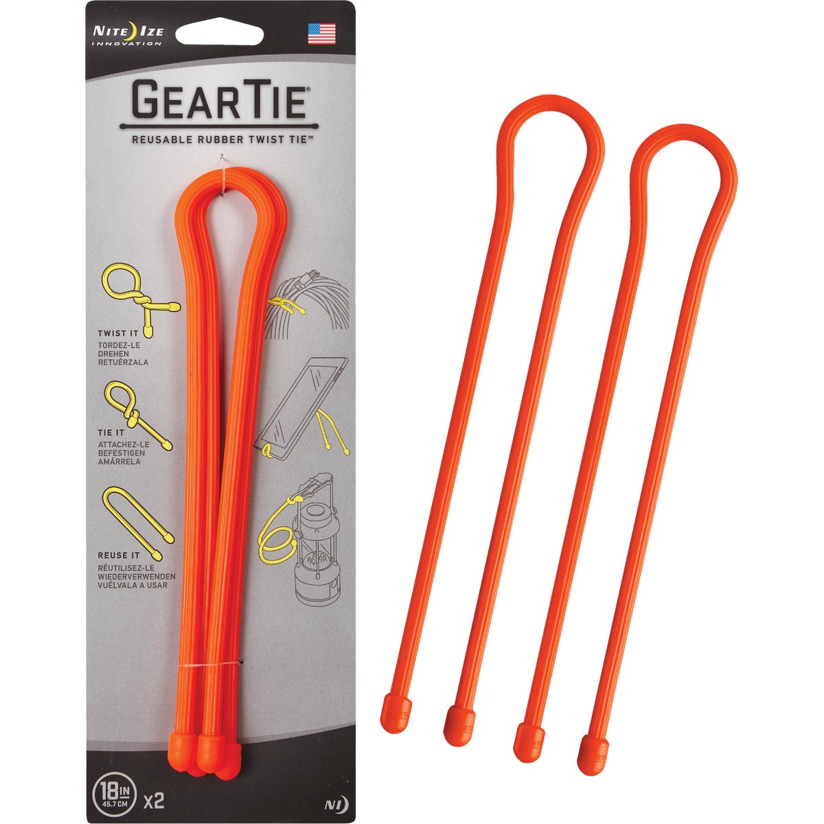 Nite Ize Gear Tie 18 In. Orange Reusable Rubber Twist Tie (2-Count)