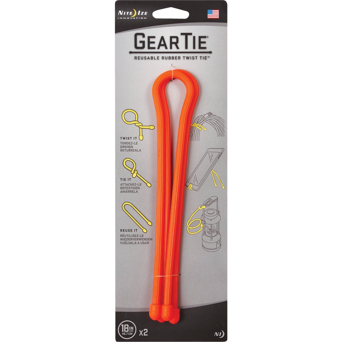 Nite Ize Gear Tie 18 In. Orange Reusable Rubber Twist Tie (2-Count)