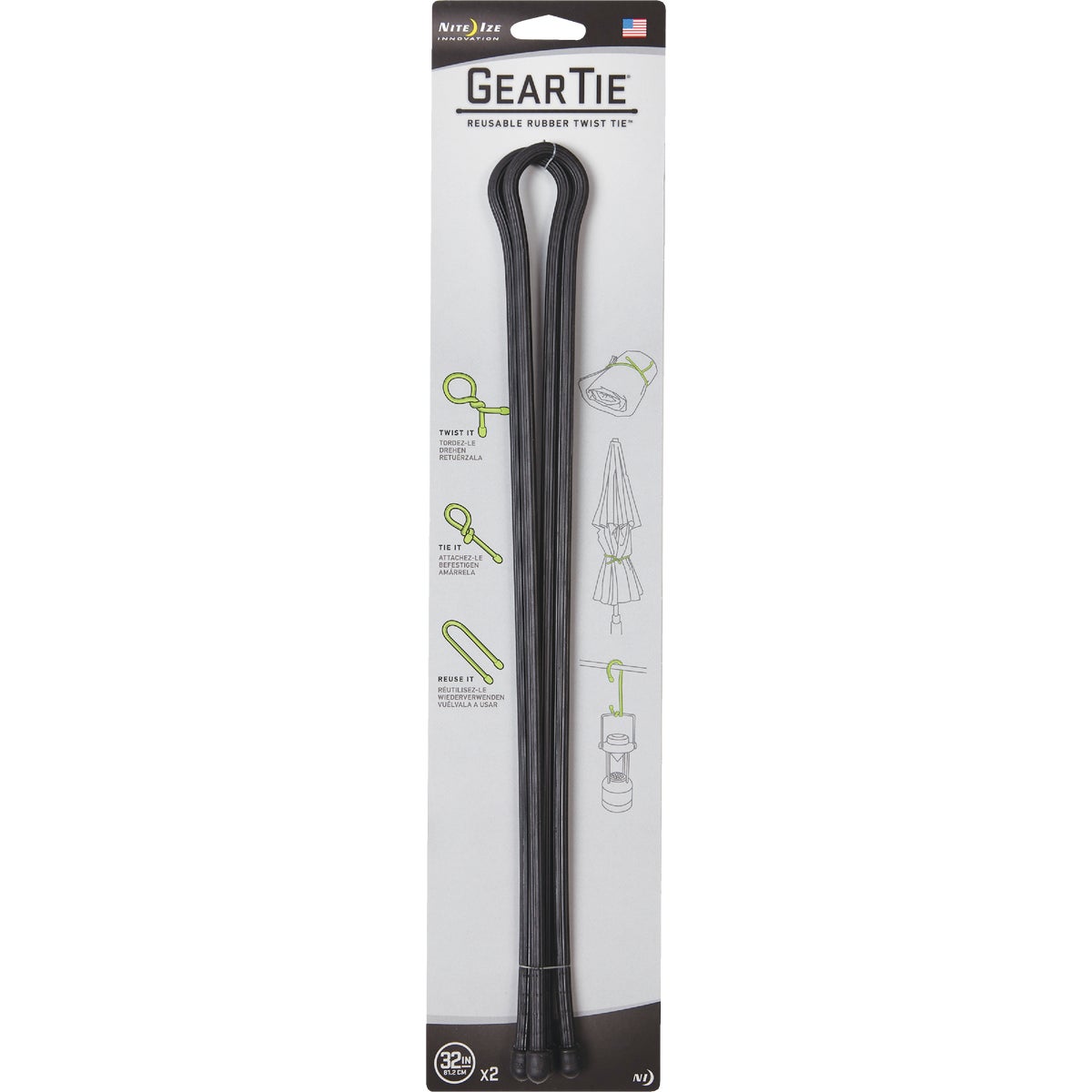 Nite Ize Gear Tie 32 In. Black Reusable Rubber Twist Tie (2-Count)