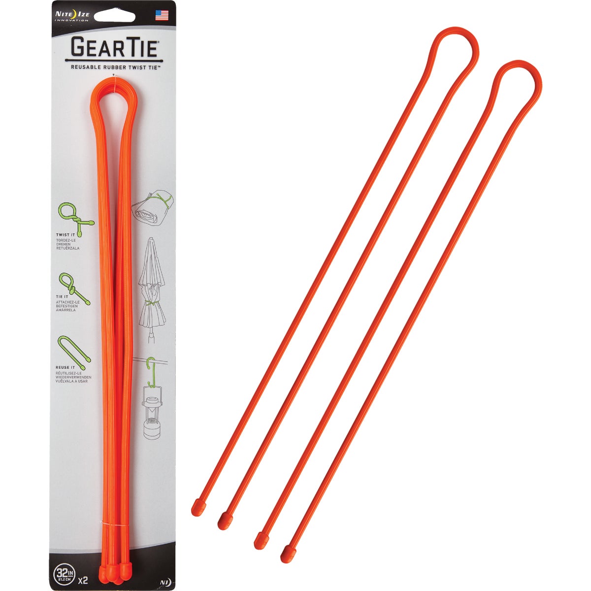 Nite Ize Gear Tie 32 In. Orange Reusable Rubber Twist Tie (2-Count)