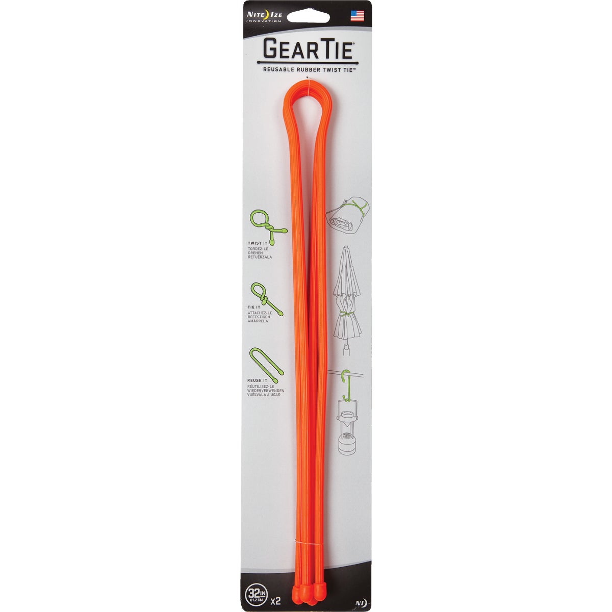 Nite Ize Gear Tie 32 In. Orange Reusable Rubber Twist Tie (2-Count)