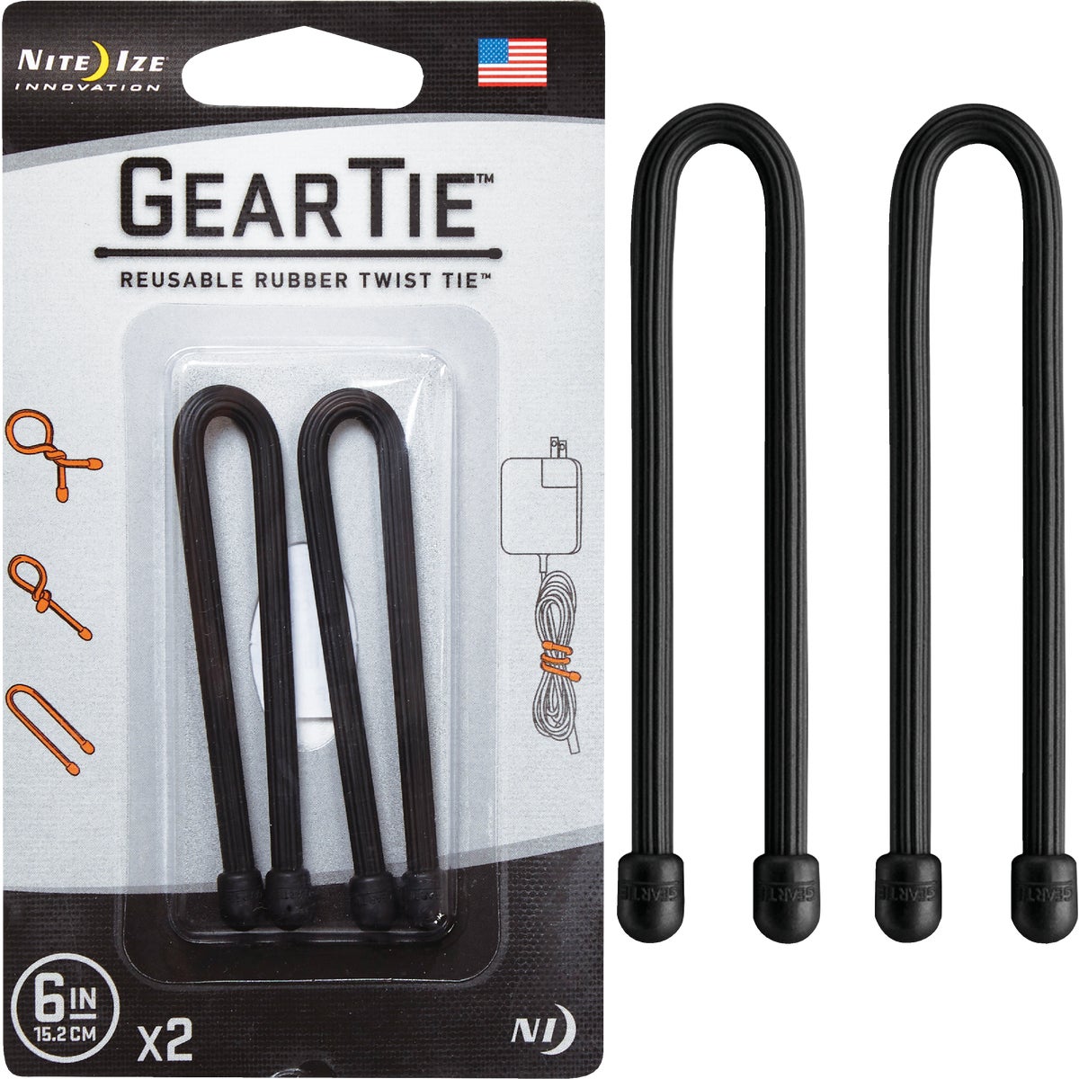 Nite Ize Gear Tie 6 In. Black Reusable Rubber Twist Tie (2-Count)