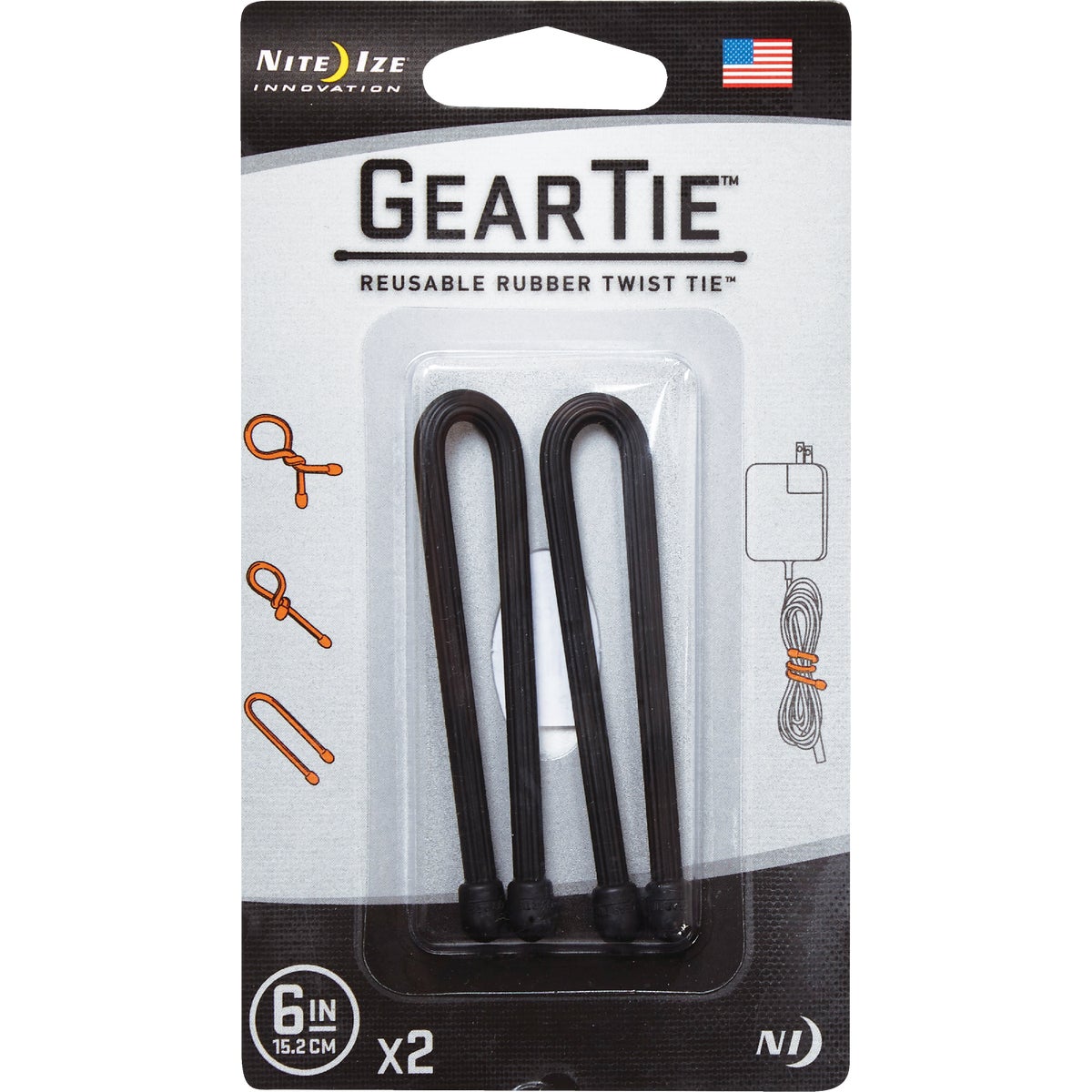 Nite Ize Gear Tie 6 In. Black Reusable Rubber Twist Tie (2-Count)