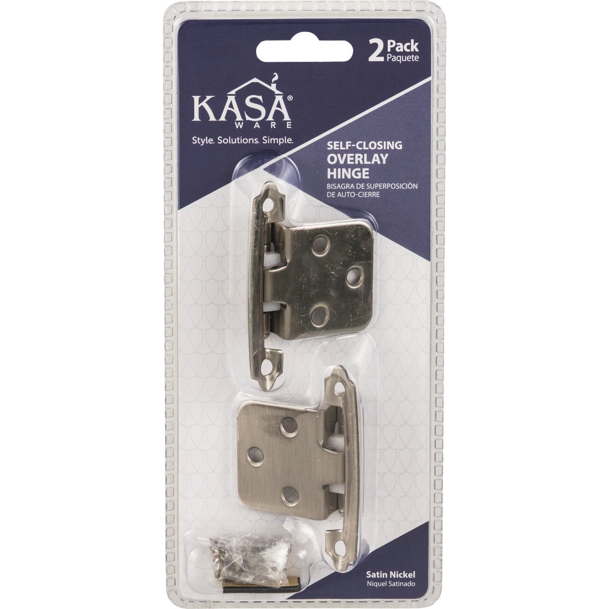 KasaWare Satin Nickel Self-Closing Overlay Hinge (2-Pack)