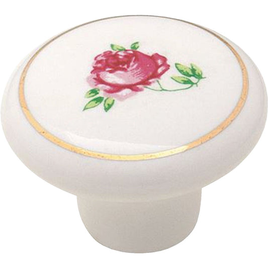 Amerock Everyday Heritage White Ceramic 1-1/2 In. Cabinet Knob with Flower Design