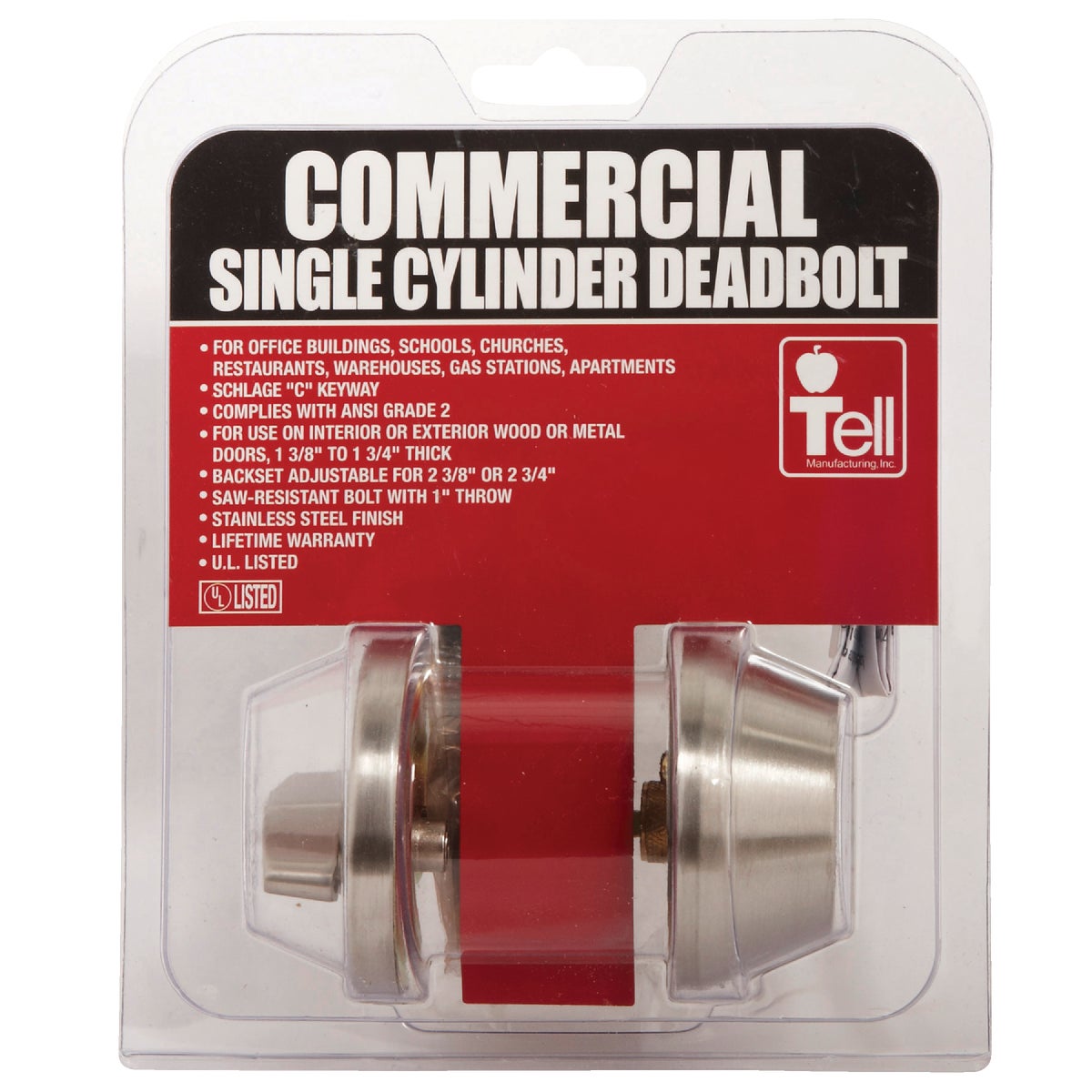 Tell Commercial Stainless Steel Single Cylinder Deadbolt