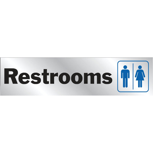 Hy-Ko Brushed Aluminum Sign, Restroom