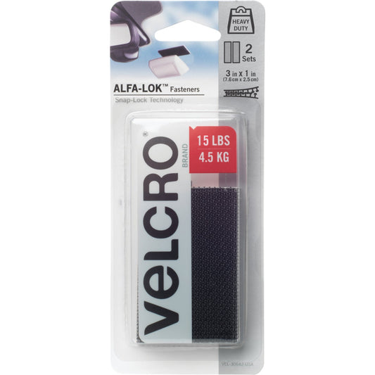 Velcro Brand Alfa-Lok 1 In. x 3 In. 10 Lb. Capacity Black Tape Strips (2 Sets)