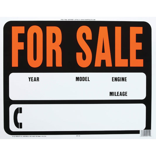 Hy-Ko Auto Heavy Gauge Plastic Sign, For Sale