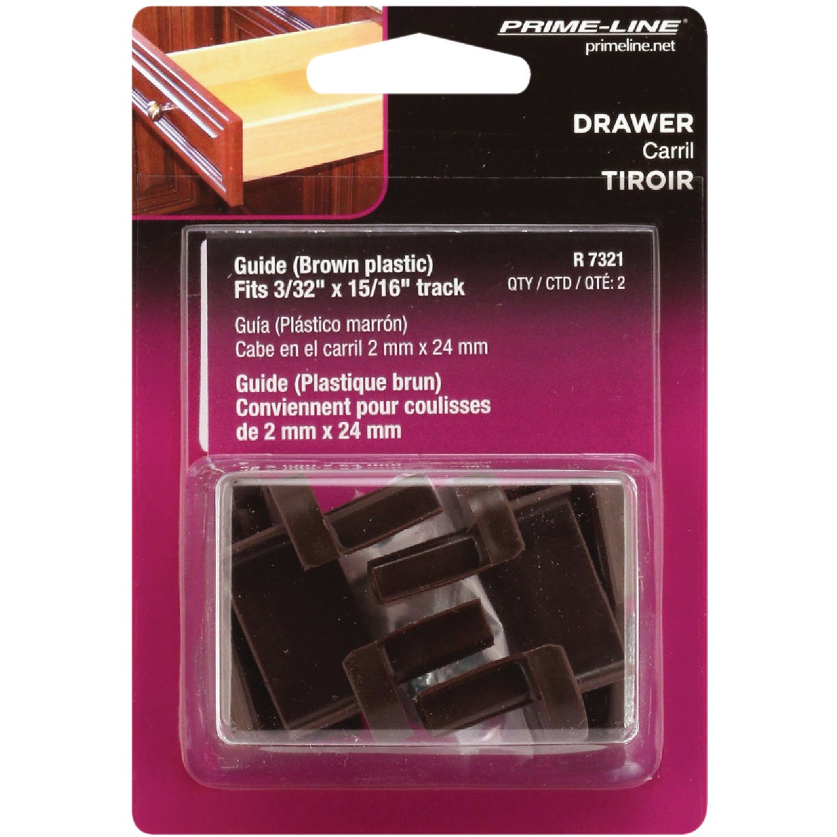 Prime-Line Brown Plastic Drawer Track Guide Kit