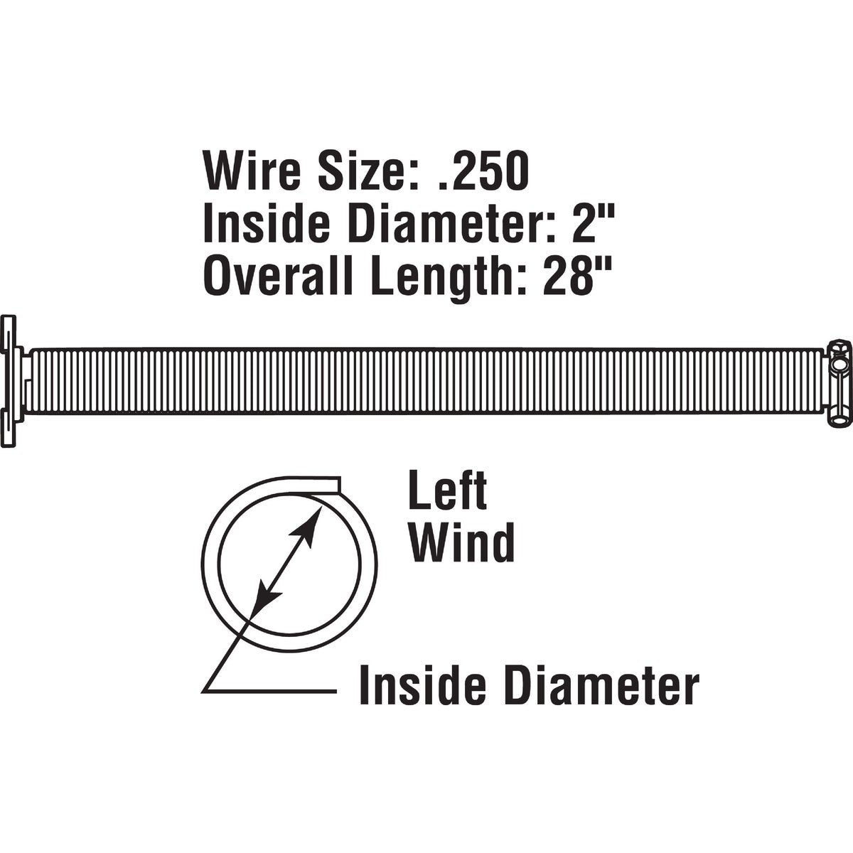 Prime-Line 2 In. x 28 In. Left Wind Garage Door Torsion Spring