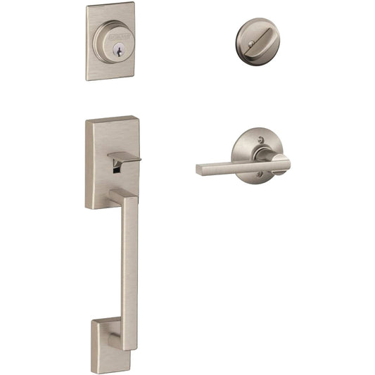 Schlage Century Handleset with Single Cylinder Deadbolt and Latitude Lever in Satin Nickel