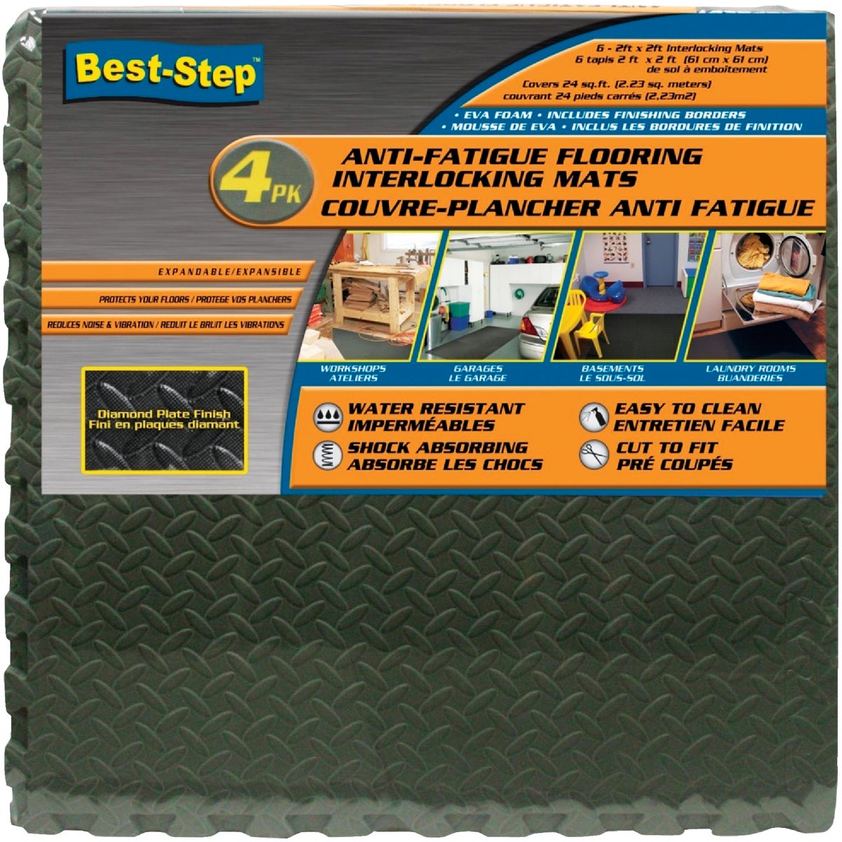 Best-Step 24 In. x 24 In. Gray with Diamond Plate Finish Interlocking Anti-Fatigue Mat