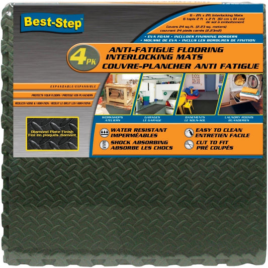 Best-Step 24 In. x 24 In. Gray with Diamond Plate Finish Interlocking Anti-Fatigue Mat