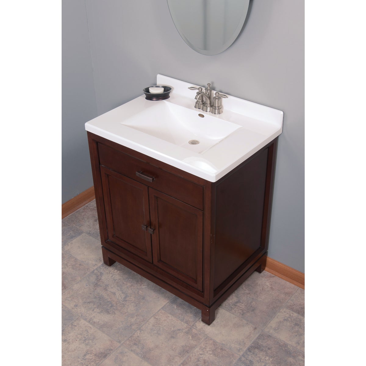 Imperial Marble 31 In. W x 22 In. D Gloss White Cultured Marble Vanity Top with Wave Bowl